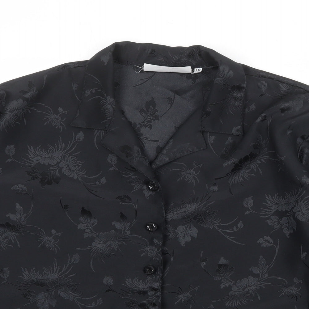 Exit Womens Black Floral Polyester Basic Button-Up Size 18 Collared