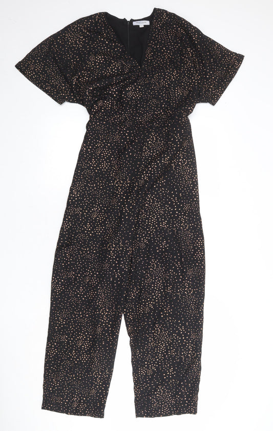 Great Plains Womens Black Geometric Polyester Jumpsuit One-Piece Size 10 Zip