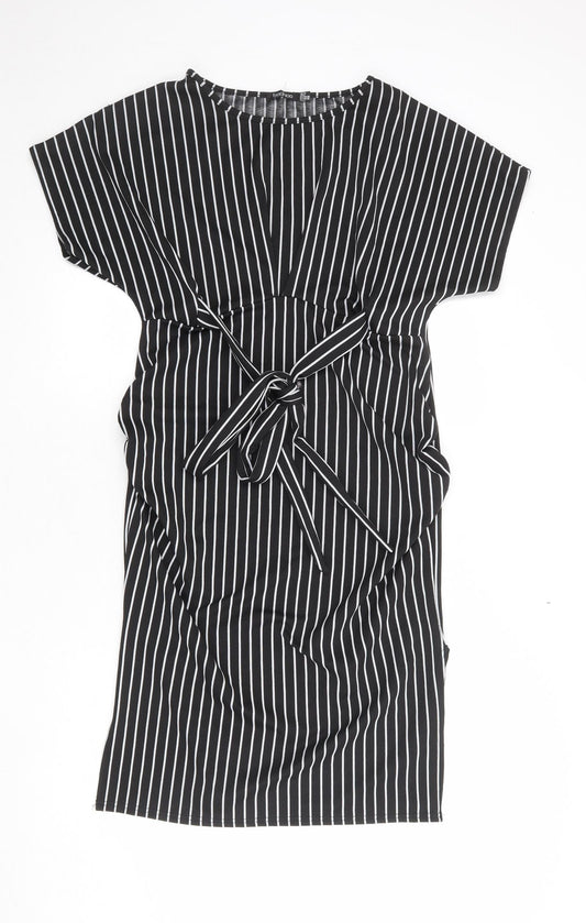 Boohoo Womens Black Striped Polyester T-Shirt Dress Size 12 Round Neck Pullover