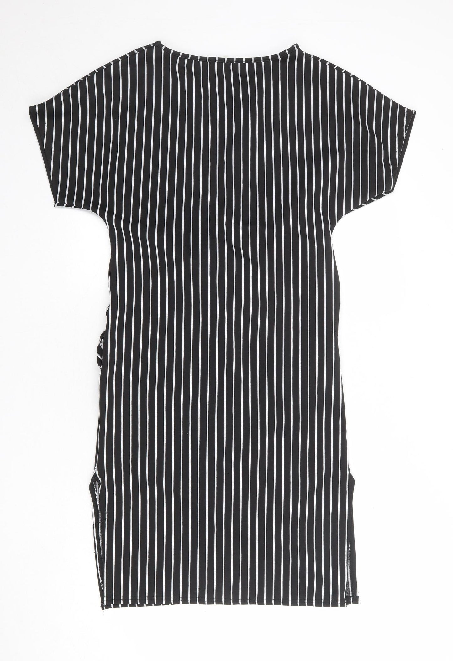 Boohoo Womens Black Striped Polyester T-Shirt Dress Size 12 Round Neck Pullover