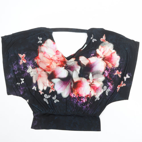 Wallis Womens Black Floral Polyester Basic Blouse Size 10 V-Neck