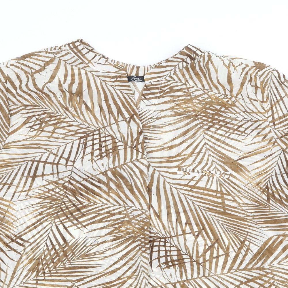 Bonmarché Womens Ivory Geometric Polyester Basic Blouse Size 20 V-Neck