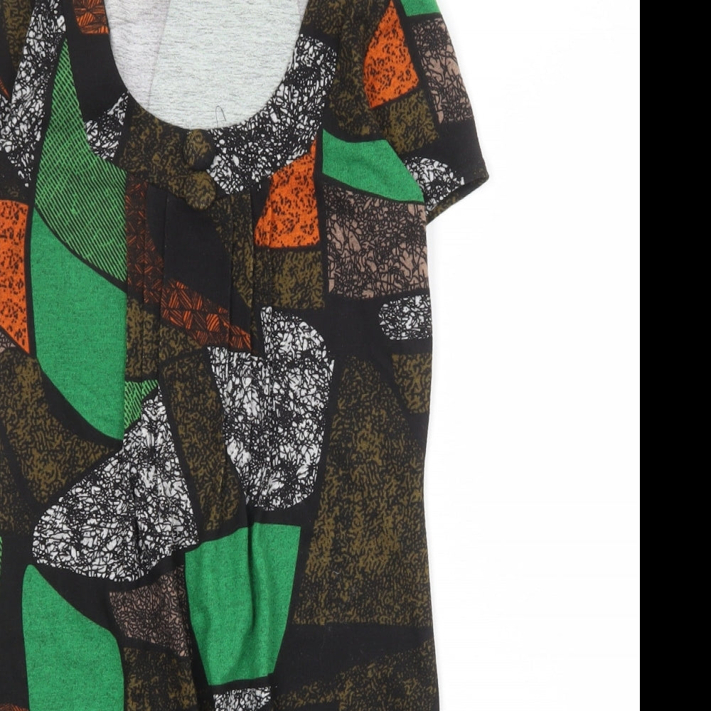 Purplish Womens Multicoloured Geometric Cotton Shift Size S Round Neck Button