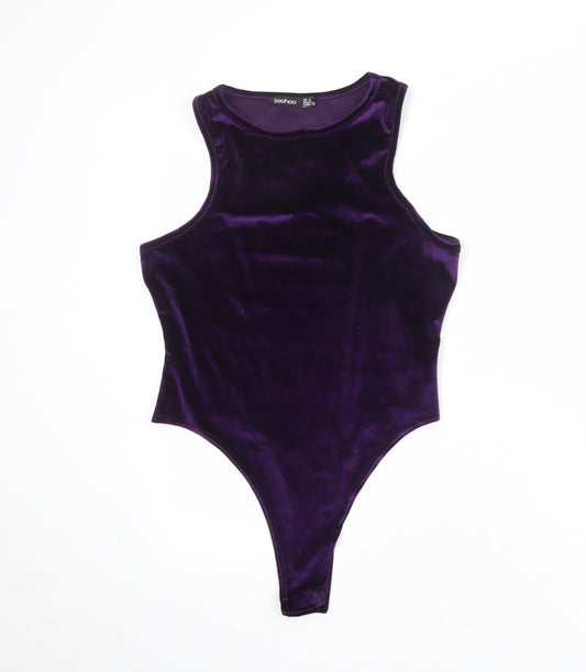 Boohoo Womens Purple Polyester Bodysuit One-Piece Size 14 Snap