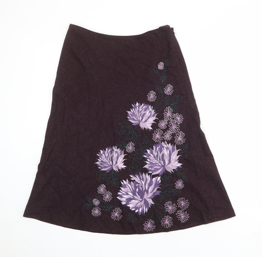 Monsoon Womens Purple Floral Wool Swing Skirt Size 10 Zip