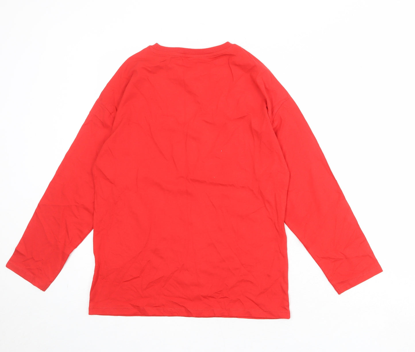 Marks and Spencer Girls Red 100% Cotton Pullover T-Shirt Size 13-14 Years Round Neck Pullover - Good Vibes Only