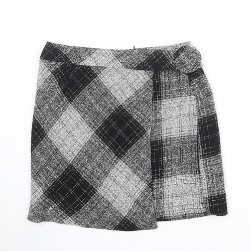 NEXT Womens Grey Plaid Polyester Wrap Skirt Size 12 Zip