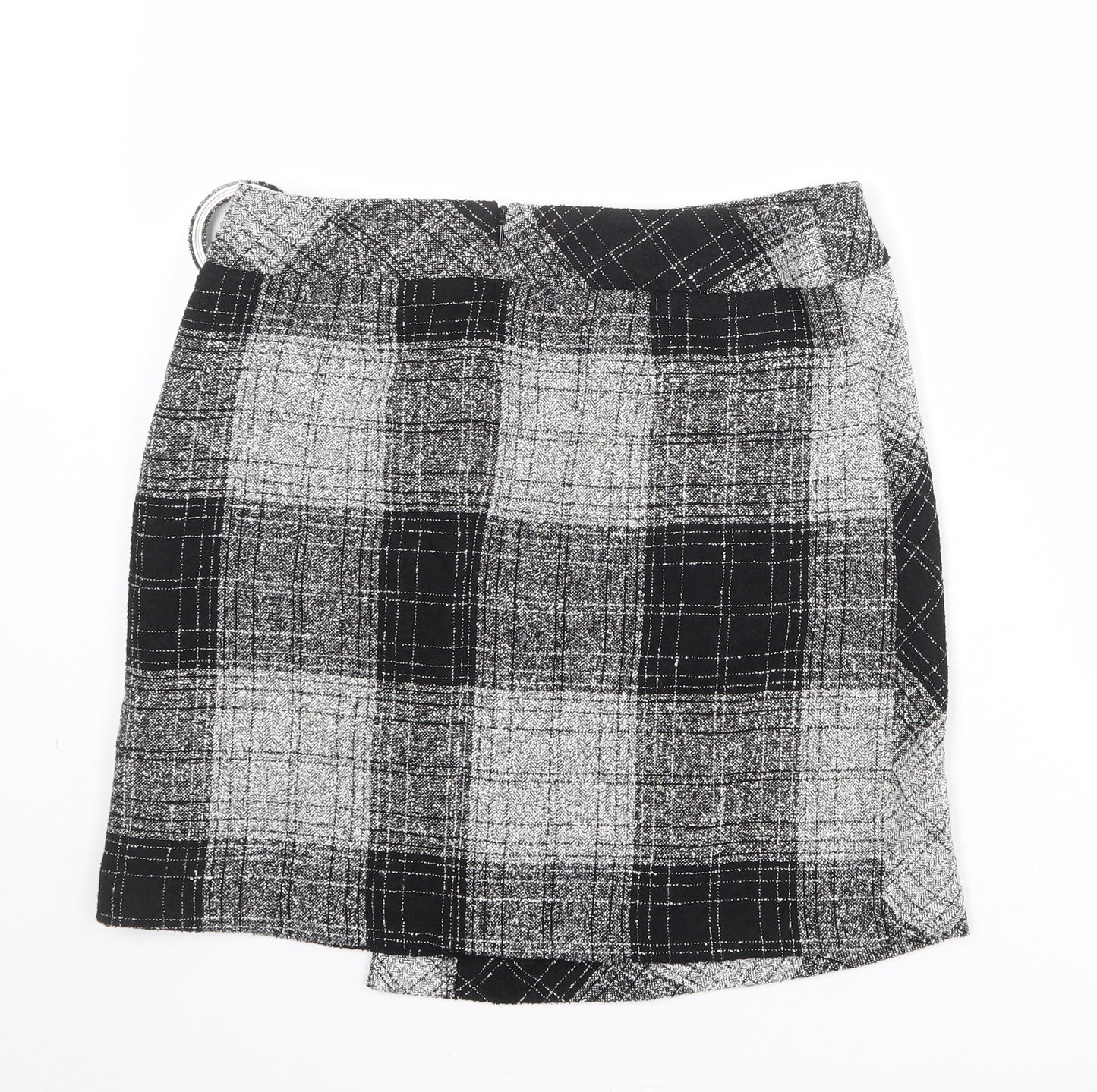 NEXT Womens Grey Plaid Polyester Wrap Skirt Size 12 Zip