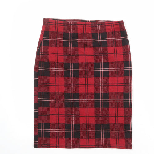 Topshop Womens Red Plaid Polyester Straight & Pencil Skirt Size 10