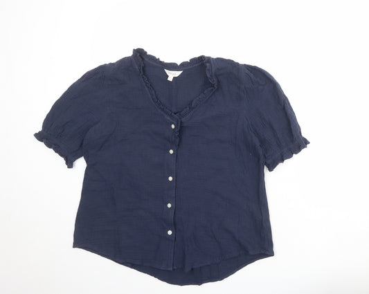 Per Una Womens Blue 100% Cotton Basic Button-Up Size 10 V-Neck