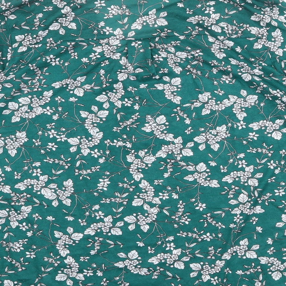 H&M Womens Green Floral Polyester Basic Blouse Size M V-Neck