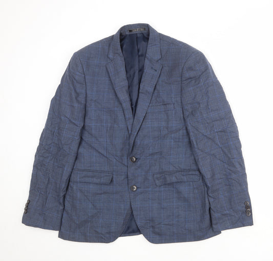 Burton Mens Blue Plaid Wool Jacket Suit Size 38 Regular