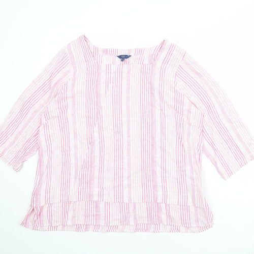 Cotton Traders Womens Pink Striped Linen Basic Blouse Size 16 Square Neck