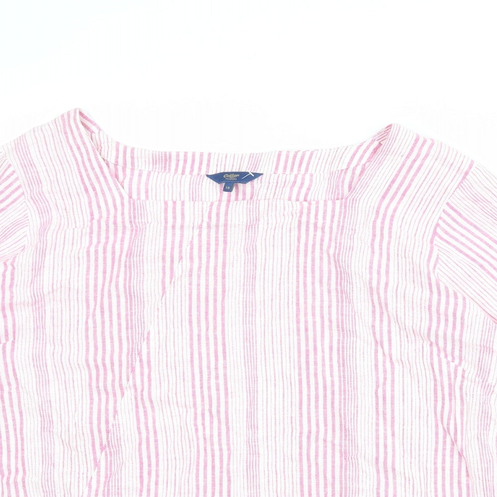 Cotton Traders Womens Pink Striped Linen Basic Blouse Size 16 Square Neck
