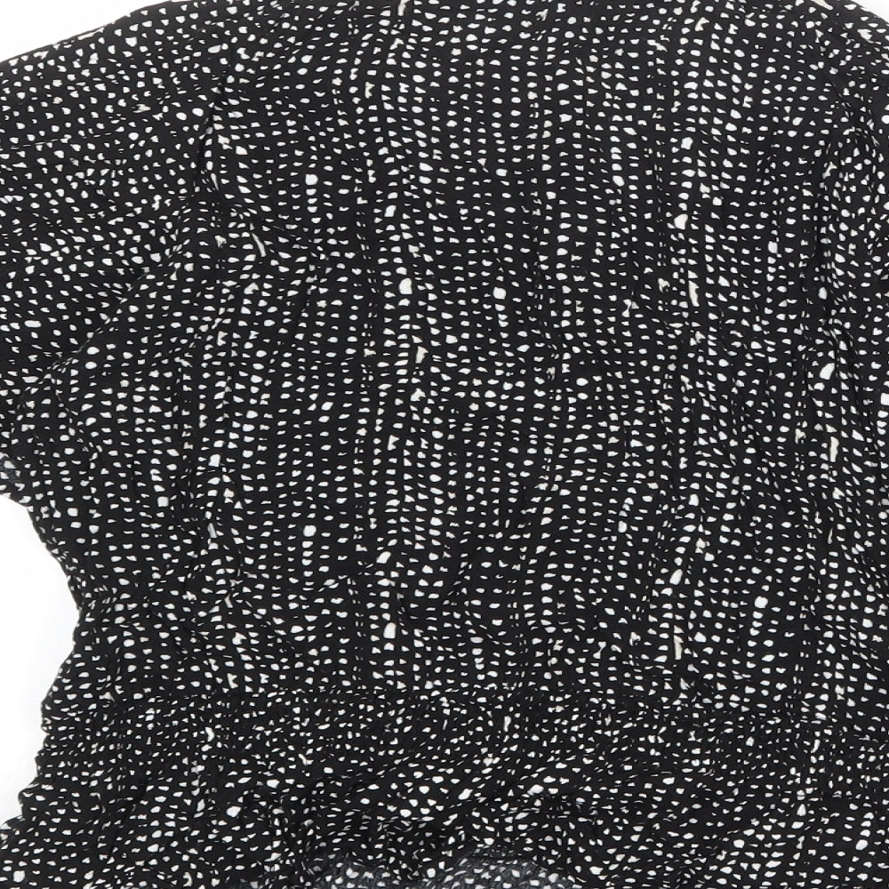 Marks and Spencer Womens Black Geometric Viscose Basic Blouse Size 14 Boat Neck - Batwing Sleeves