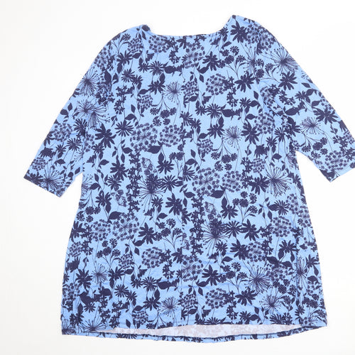 Bonmarché Womens Blue Floral Viscose A-Line Size 18 Round Neck Pullover