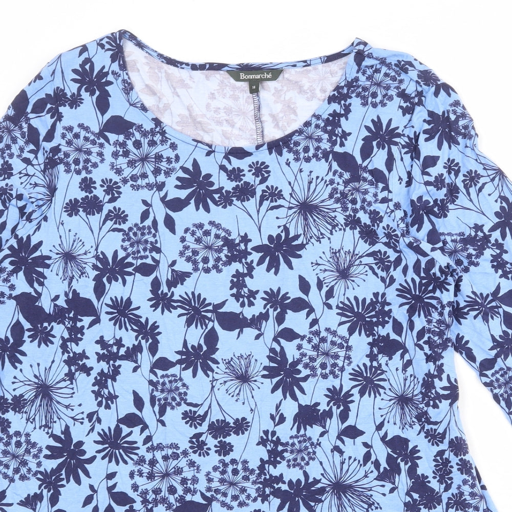 Bonmarché Womens Blue Floral Viscose A-Line Size 18 Round Neck Pullover