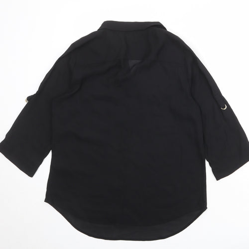 H&M Womens Black Polyester Basic Button-Up Size 14 V-Neck