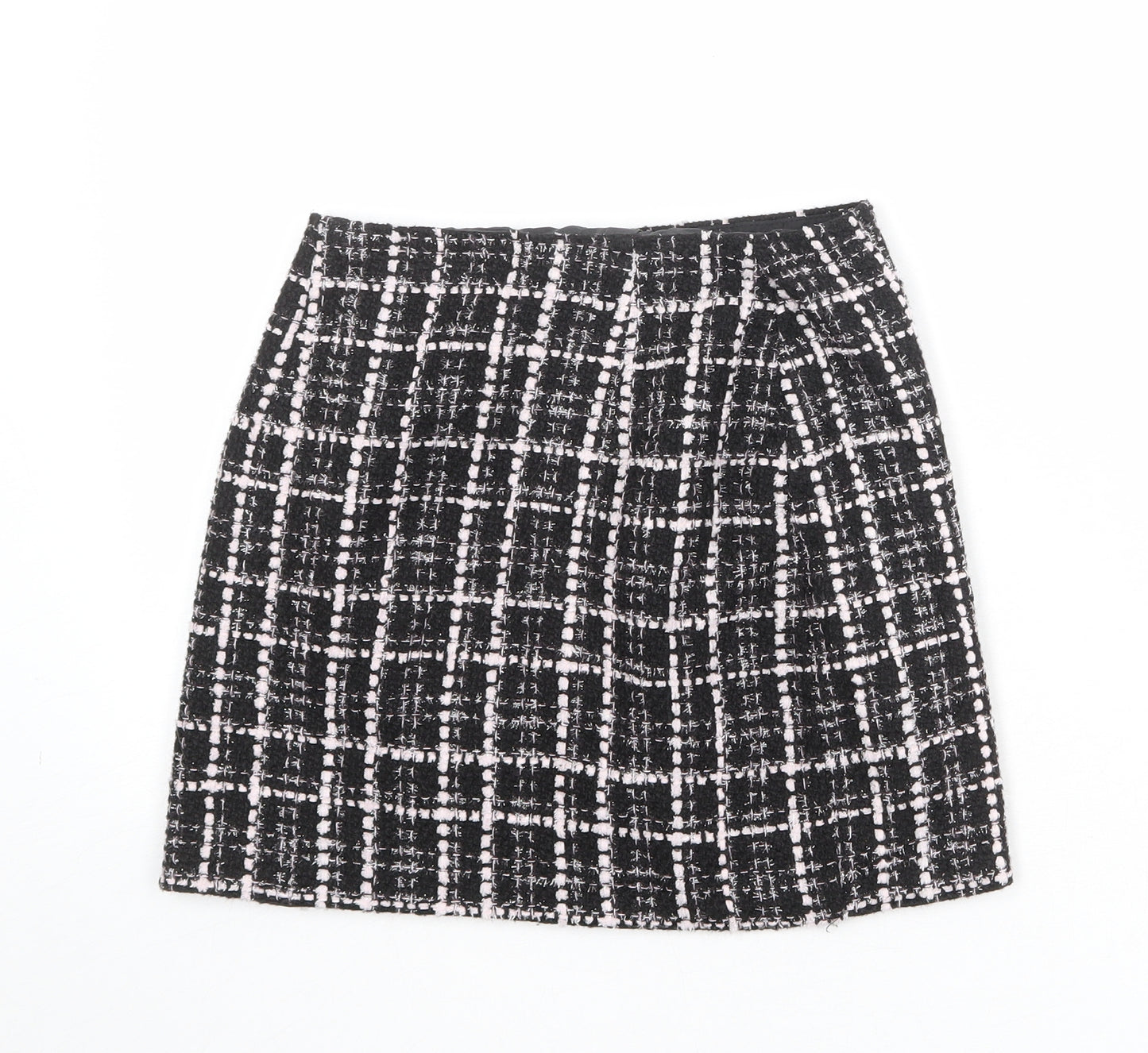 Miss Selfridge Womens Black Plaid Polyester A-Line Skirt Size 6 Button