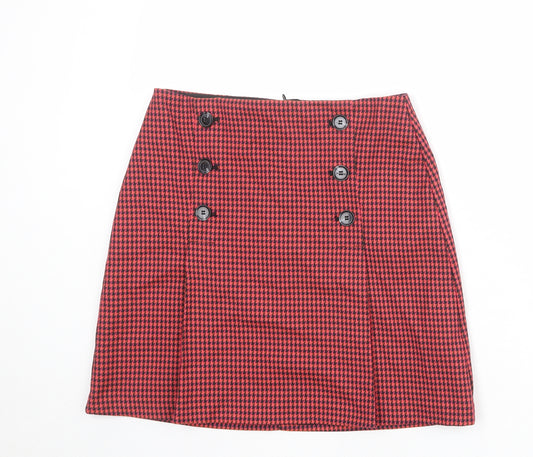 Marks and Spencer Womens Multicoloured Geometric Polyester A-Line Skirt Size 10 Zip - Houndstooth pattern