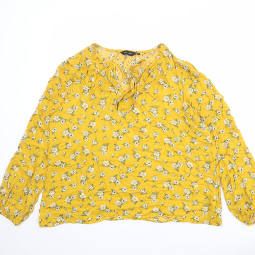 New Look Womens Yellow Floral Viscose Basic Blouse Size 10 Boat Neck