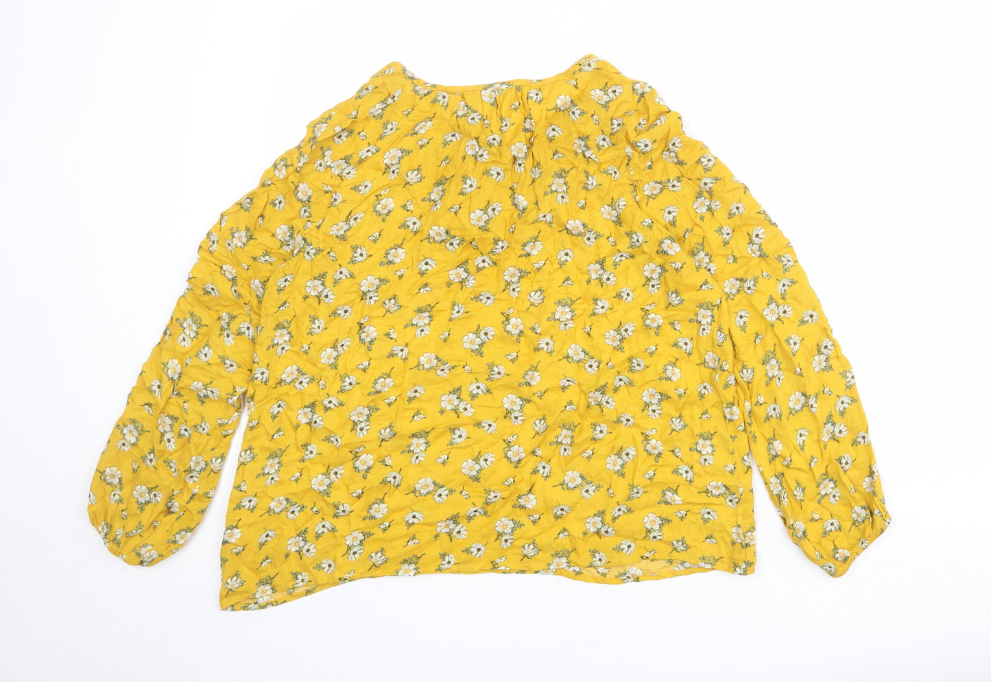 New Look Womens Yellow Floral Viscose Basic Blouse Size 10 Boat Neck