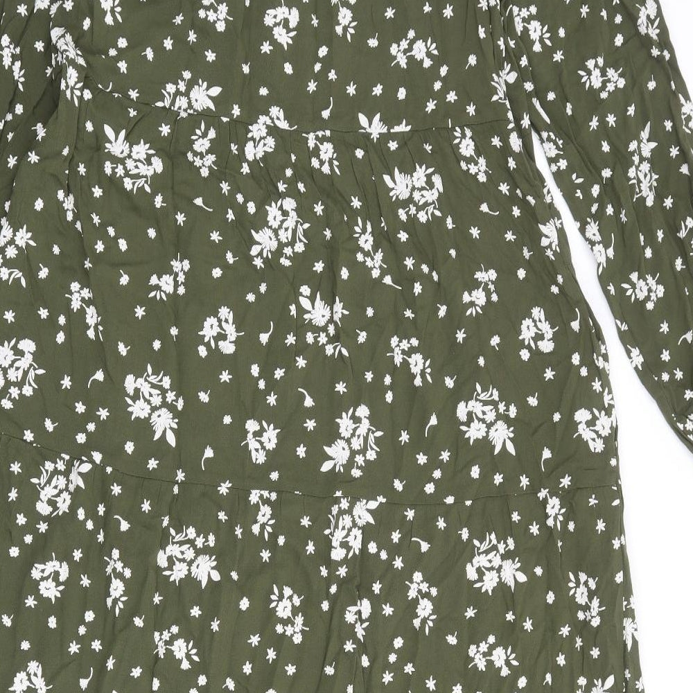 Marks and Spencer Womens Green Floral Viscose Maxi Size 12 Round Neck Tie