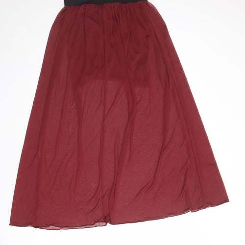 Miss Selfridge Womens Red Polyester Peasant Skirt Size 12 - Sheer overlay