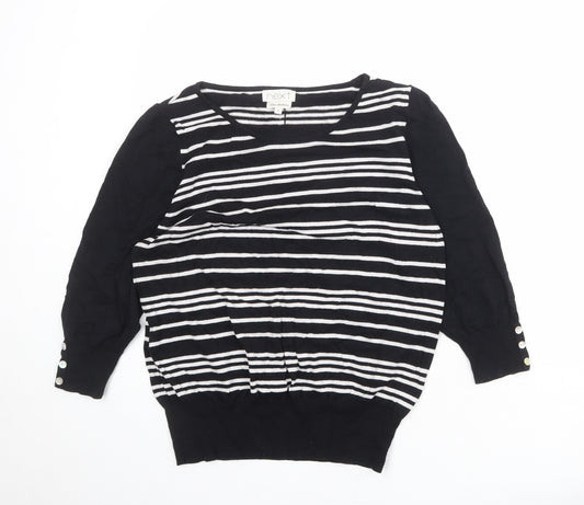 NEXT Womens Black Round Neck Striped Cotton Pullover Jumper Size 18