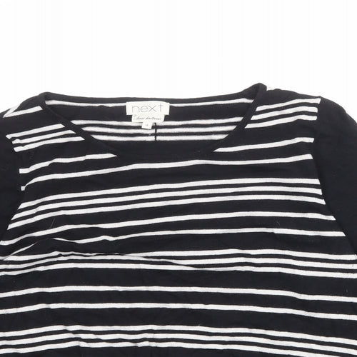 NEXT Womens Black Round Neck Striped Cotton Pullover Jumper Size 18