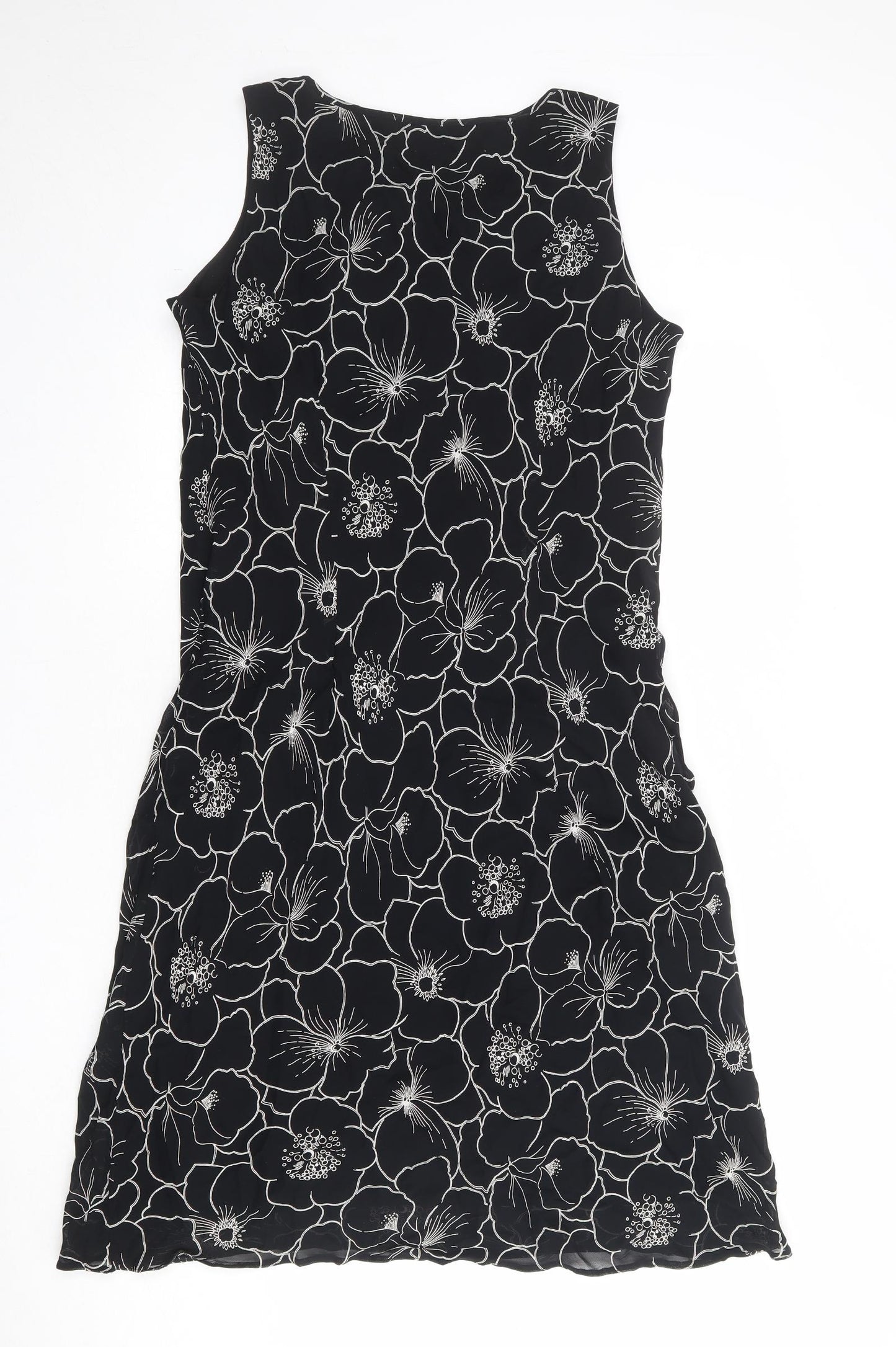 Debenhams Womens Black Floral Polyester Shift Size 16 Boat Neck Pullover