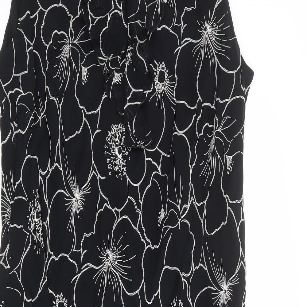 Debenhams Womens Black Floral Polyester Shift Size 16 Boat Neck Pullover