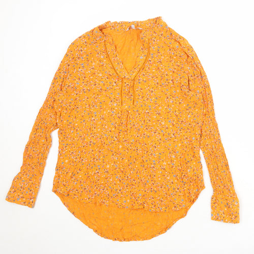 NEXT Womens Orange Floral Viscose Basic Blouse Size 14 V-Neck