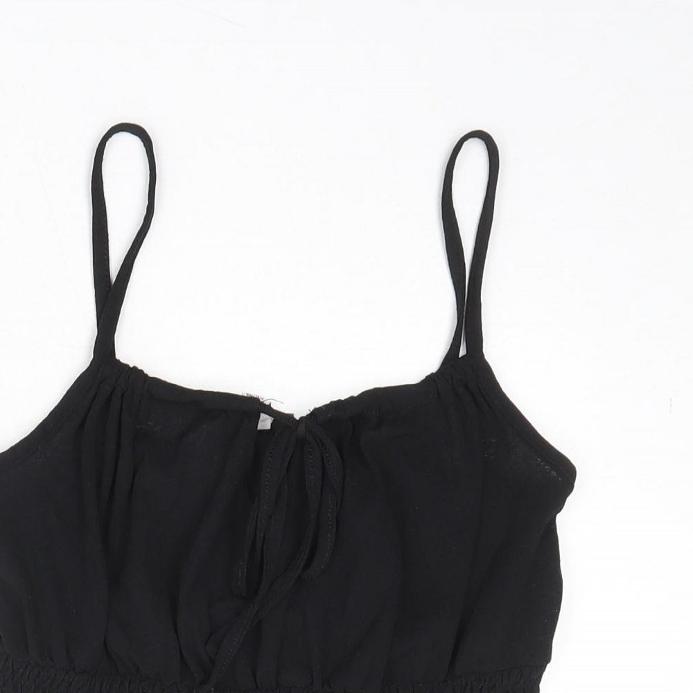 Topshop Womens Black Polyester Cropped Tank Size 10 Scoop Neck - Tie Front Detail
