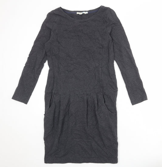 Boden Womens Grey Cotton Jumper Dress Size 8 Round Neck Pullover