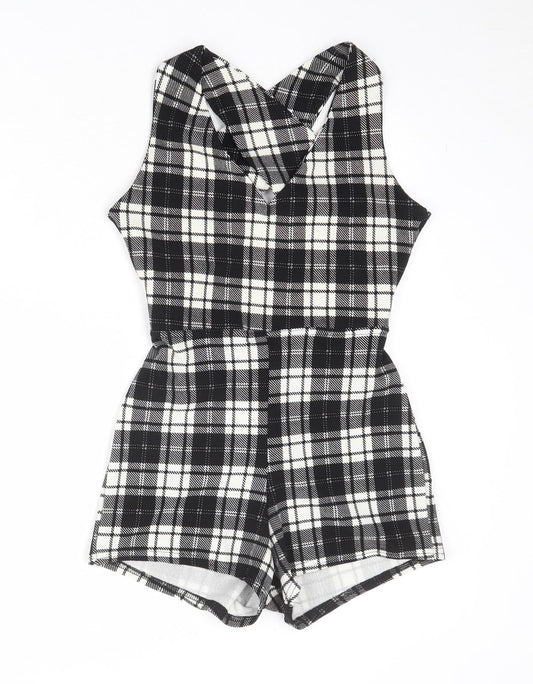 Boohoo Womens Black Plaid Polyester Playsuit One-Piece Size 8 Pullover