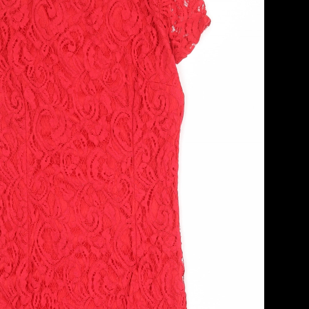 Roman Womens Red Geometric Polyester Shift Size 16 Round Neck Zip