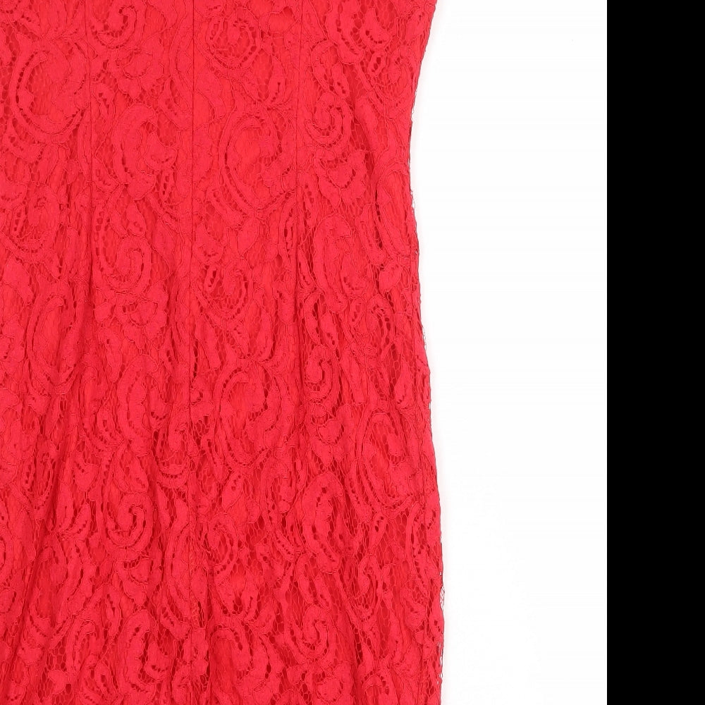 Roman Womens Red Geometric Polyester Shift Size 16 Round Neck Zip