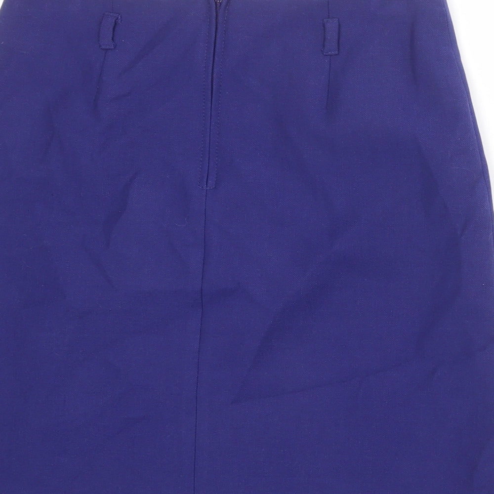 Marks and Spencer Womens Blue Polyester A-Line Skirt Size 8 Zip