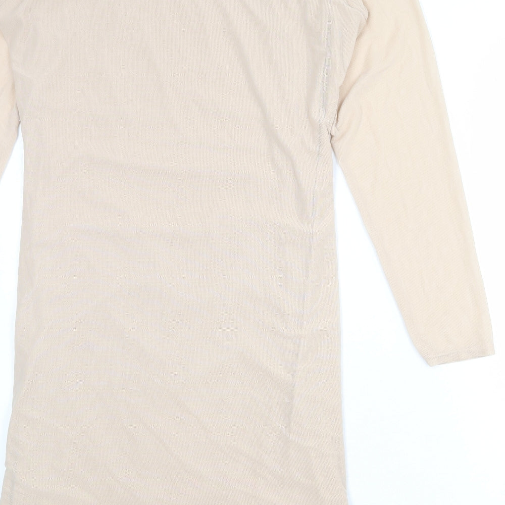PRETTYLITTLETHING Womens Beige Polyester A-Line Size 22 Square Neck Pullover