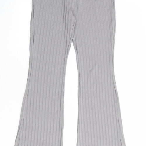Divided by H&M Womens Grey Striped Polyester Trousers Size S Regular