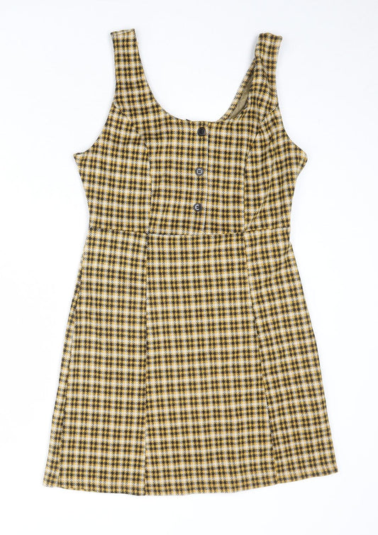 New Look Womens Multicoloured Plaid Polyester Pinafore/Dungaree Dress Size 10 Round Neck Pullover