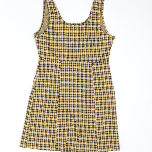 New Look Womens Multicoloured Plaid Polyester Pinafore/Dungaree Dress Size 10 Round Neck Pullover