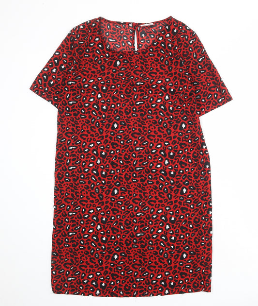 VILA Womens Red Animal Print Polyester T-Shirt Dress Size S Round Neck Button - Leopard pattern
