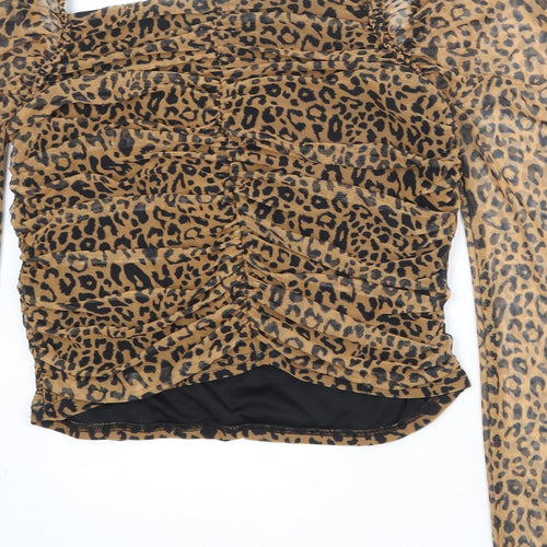 Missguided Womens Brown Animal Print Polyester Basic T-Shirt Size 16 Sweetheart - Leopard Print