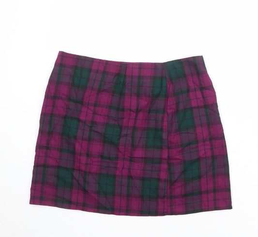 Boohoo Womens Multicoloured Plaid Polyester A-Line Skirt Size 14 Zip