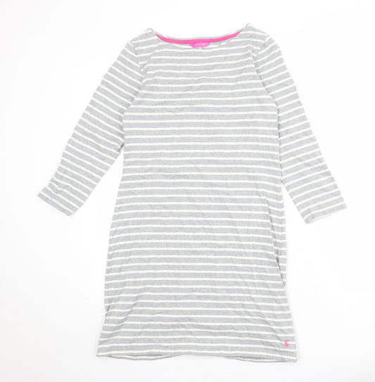 Joules Womens Grey Striped 100% Cotton T-Shirt Dress Size 10 Boat Neck Pullover