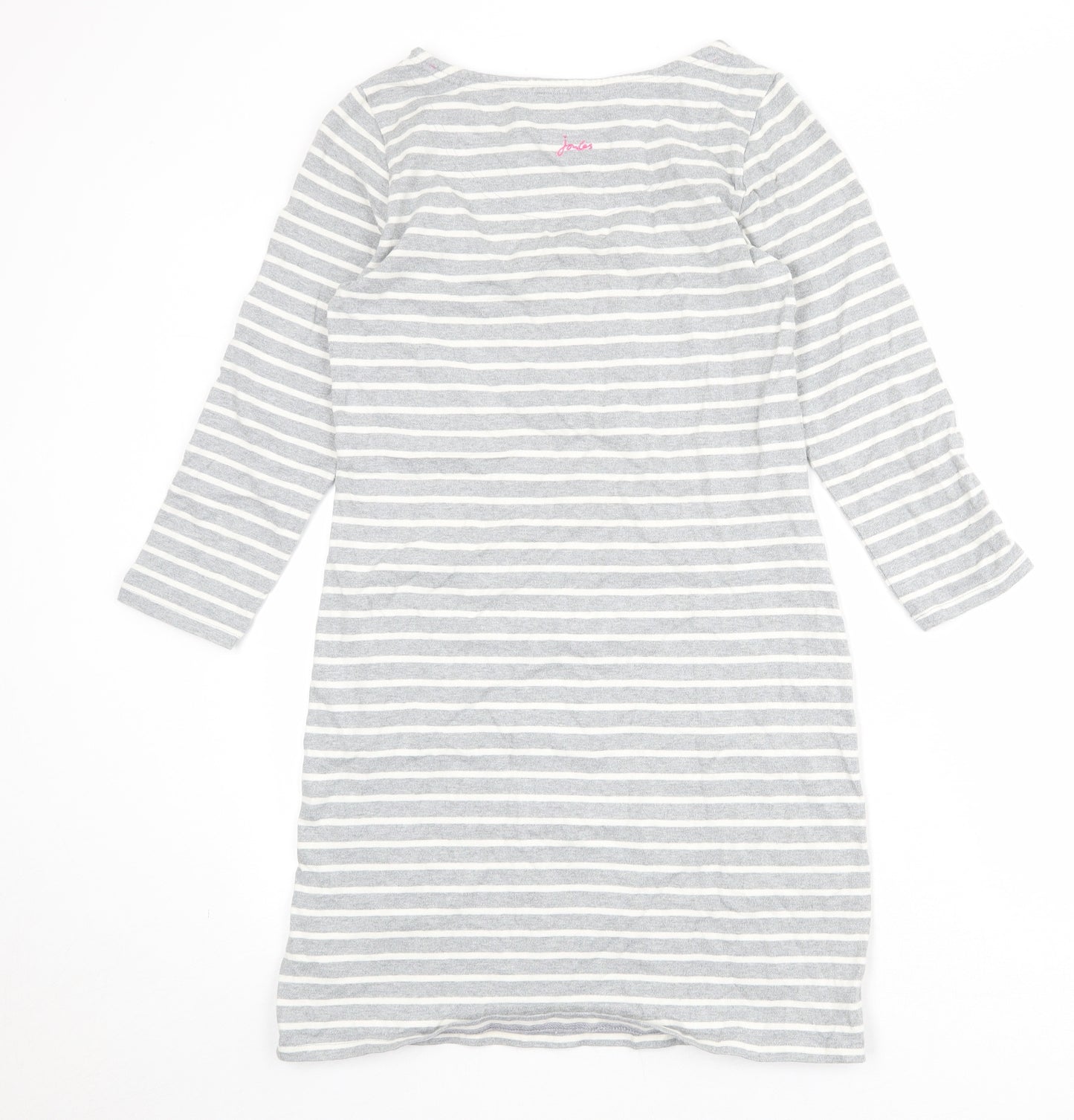 Joules Womens Grey Striped 100% Cotton T-Shirt Dress Size 10 Boat Neck Pullover