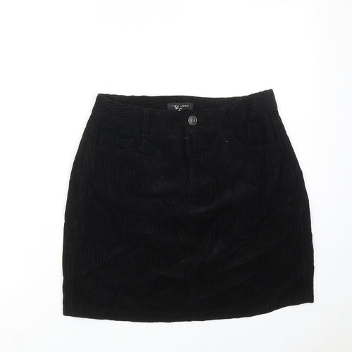 New Look Womens Black Cotton A-Line Skirt Size 10 Zip