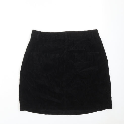 New Look Womens Black Cotton A-Line Skirt Size 10 Zip